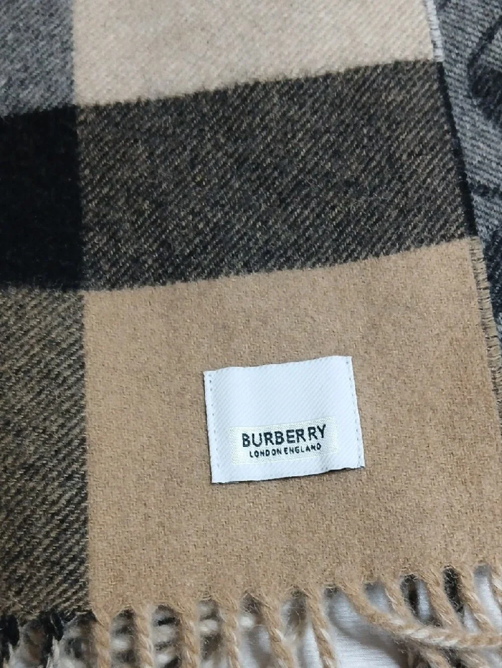 Burberry Beige, Black & Gray Check Cashmere Scarf